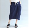 dark blue casual  knitting cotton skirts elastic waist beach skirts