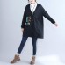 2021 fall black alphabet print cotton coat plus size v neck hooded cardigans outwear