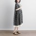 vintage linen cotton dress plus size Lacing Short Sleeve Plaid Pockets Retro Casual Gray Dress