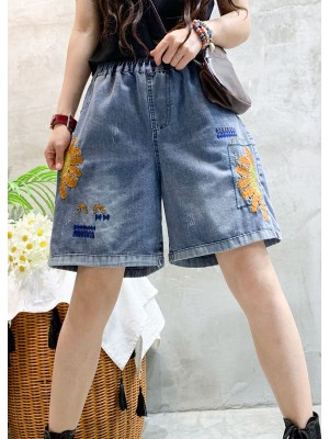 Beautiful Blue Embroideried denim shorts Summer