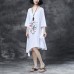 women Midi-length cotton dress trendy plus size Loose Round Neck Embroidered Irregular Cotton Dress