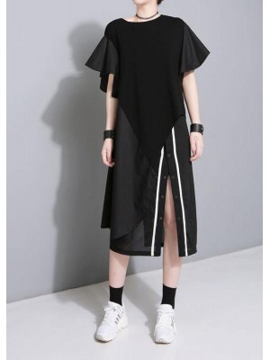 new fashion black cotton blended skirts women casual side open skirts