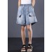 Korean version loose retro washed white Ming line denim shorts