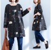 black plus size cartoon prints cotton cardigans long sleeve o neck coat autumn