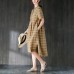 vintage Midi-length cotton dress plus size Lattice Summer Women Dress with Button