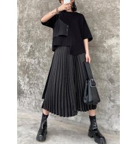 Pleated skirt high waist a-line fashion black stitching elastic waist skirt female summer