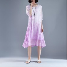 Elegant summer maxi dress trendy Flower Summer Fake Two-piece Retro Purple Dress