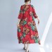 New red cotton blended dresses casual print Half sleeve cotton blended dress casual o neck dresses